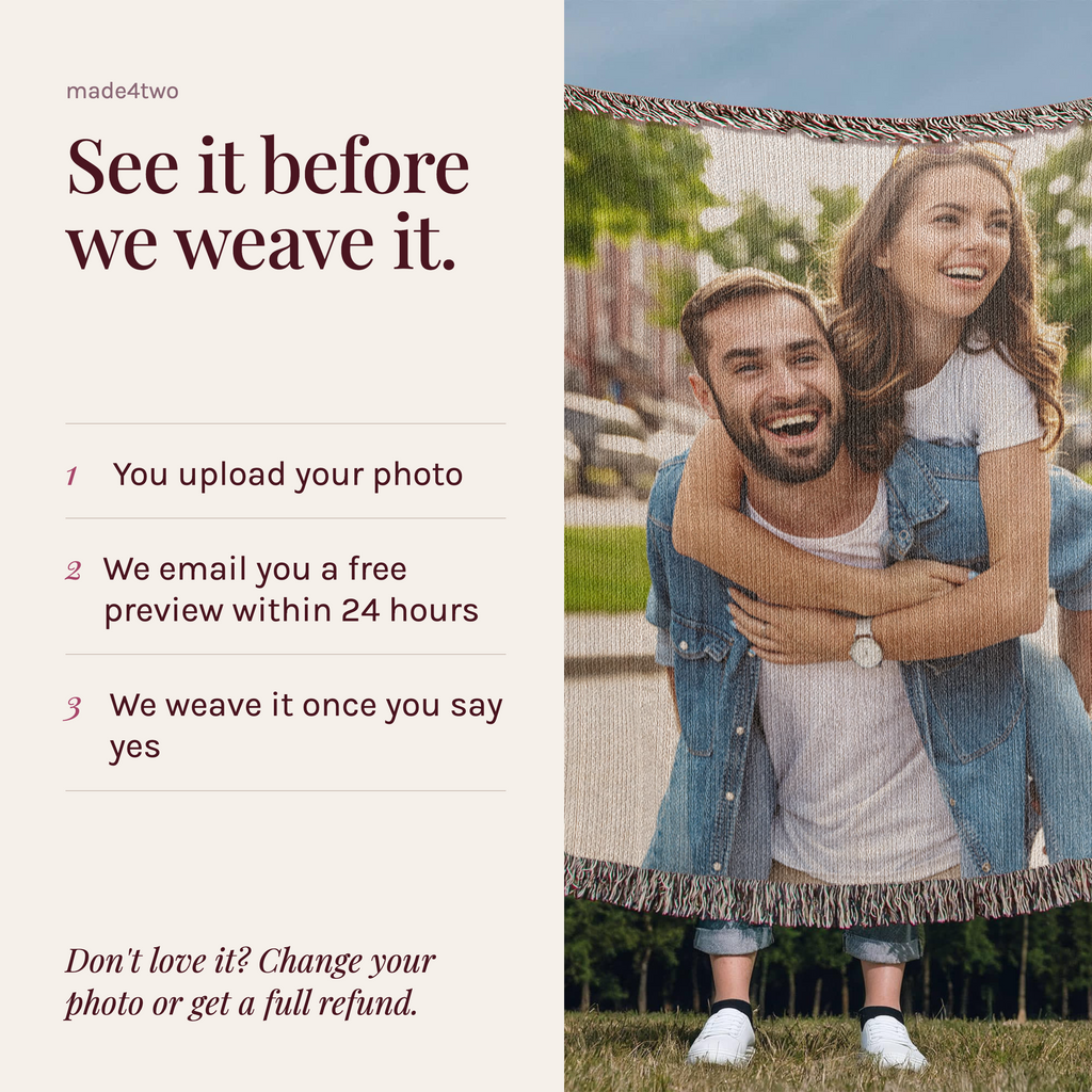 Custom Couple Photo Blanket – Your Photo, Woven in Cotton