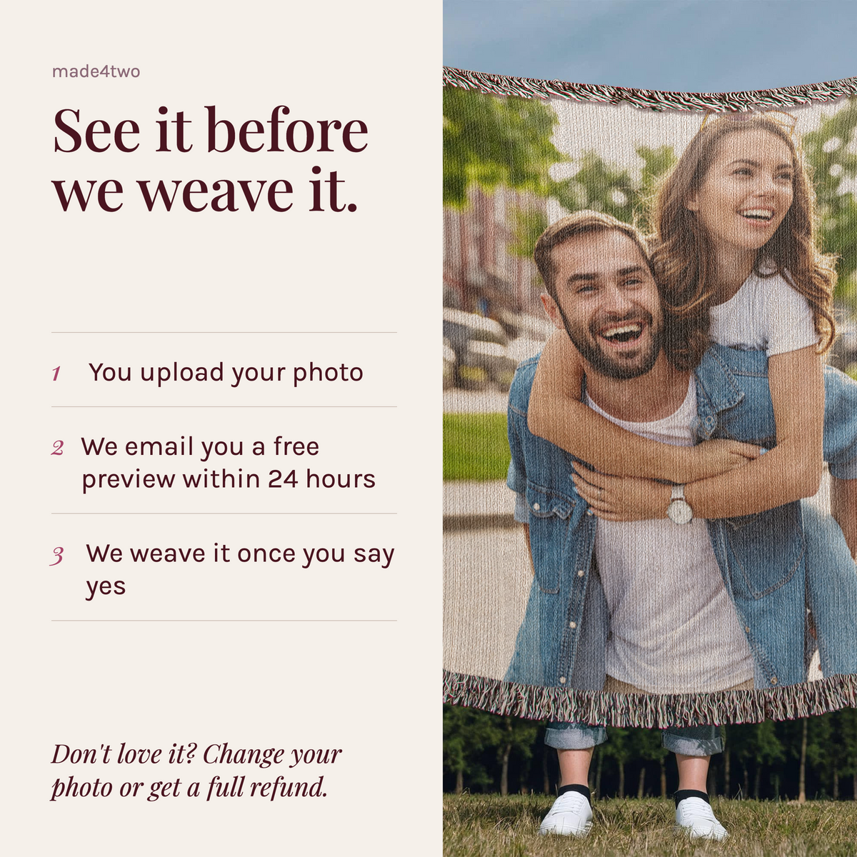 Custom Couple Photo Blanket – Your Photo, Woven in Cotton