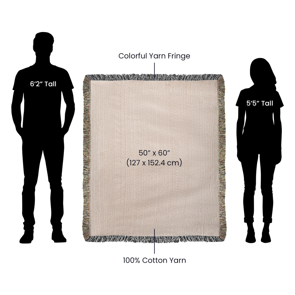 Size guide: blanket measures 50 by 60 inches in 100% cotton yarn