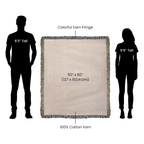 Size guide: blanket measures 50 by 60 inches in 100% cotton yarn